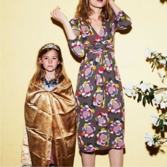 Boden Gray Floral Drapey Jersey Dress 3/4 Sleeves - Picture 1 of 11